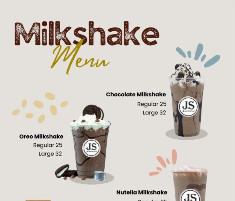Juice Street UAE Milk Shake Menu 